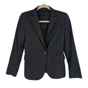 Theory Wool Blazer Charcoal Gray Single Breast Long Sleeve Work Office Size 2
